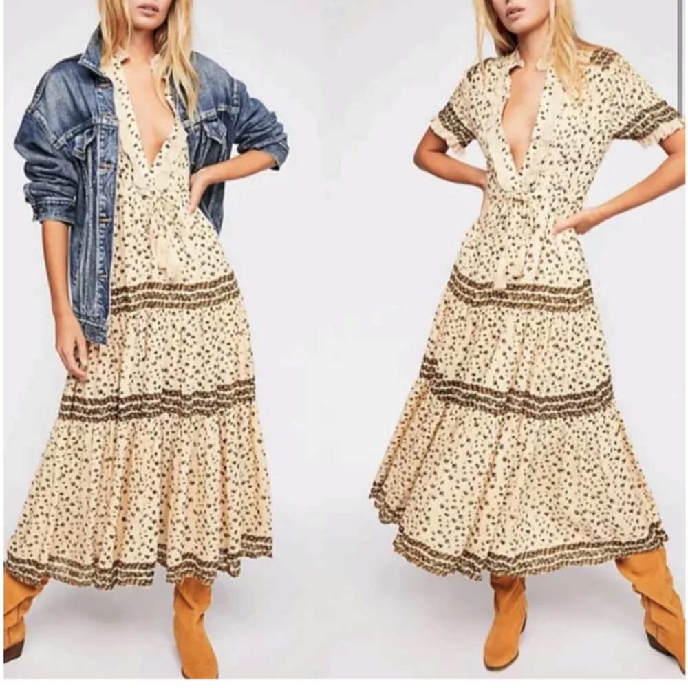 Free People Rare Feelings Floral Maxi Prairie Peasant Dress Small